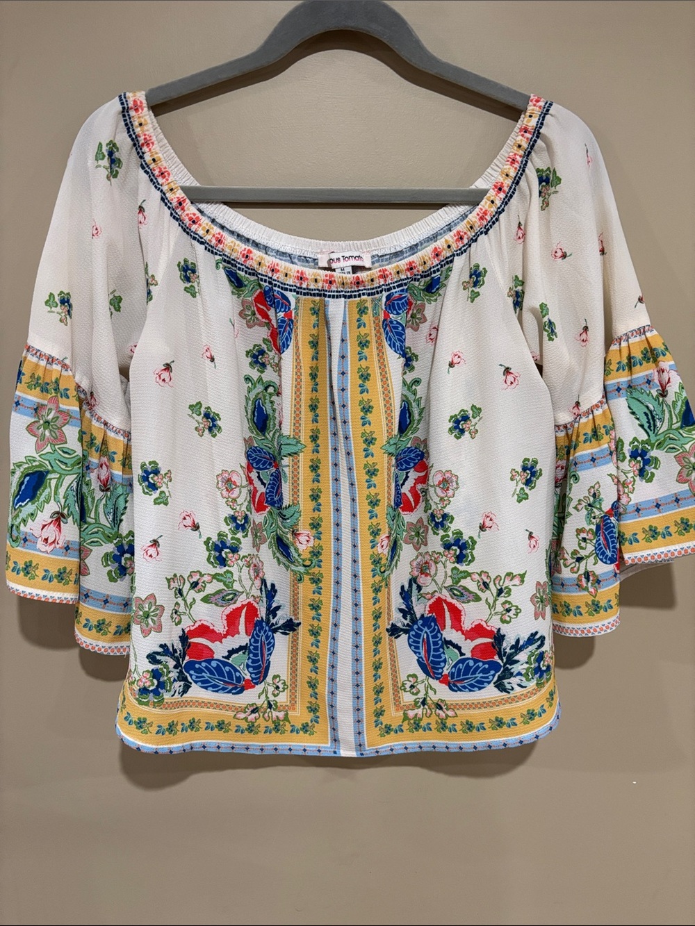 Jealous tomato off the shoulder boho top